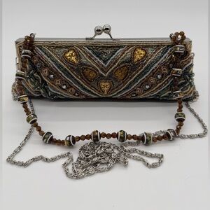 Vintage Embellished Clutch with Choice of Strap-Beaded or Chain.